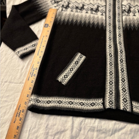 100% Alpaca Fair Isle Zip Front Hoodie Sweater Black White Gray Size M - Picture 13 of 14